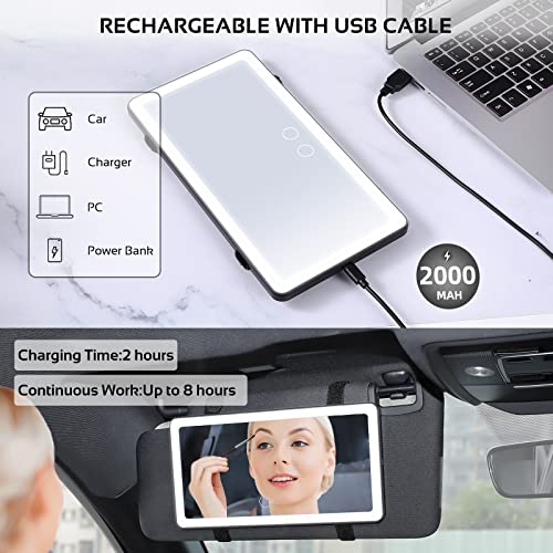 2PCS Car Sun Visor Vanity Mirror with 3 Light Modes & 80 LEDs, Rechargeable LED Cosmetic Makeup Mirror Essentials for Women, Dimmable Touch Control, Universal for Car Truck SUV | LED Cosmetic Makeup Mirror Essentials for Women, Dimmable Touch Control, Uni