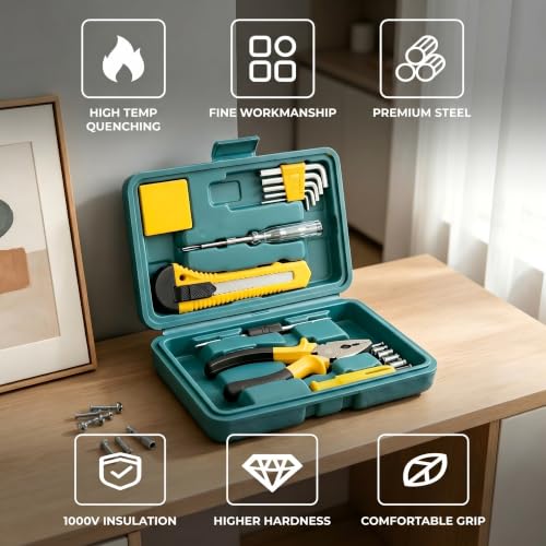 12Piece Household Set Car Toolbox Socket Wrench Auto Repair Combination Package Mixed Tool Set Hand Kit with Plastic Storage Case