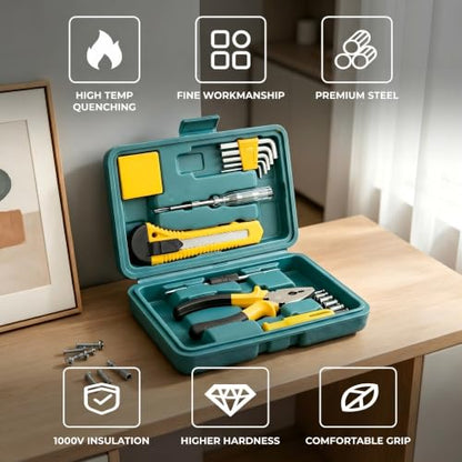 12Piece Household Set Car Toolbox Socket Wrench Auto Repair Combination Package Mixed Tool Set Hand Kit with Plastic Storage Case