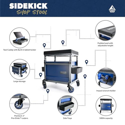 URBANTRANSIT Sidekick Heavy Duty Shop Stool - 500 Lb Capacity Rolling Stool for the Garage and Workshop with Toolbox Storage and 360 Degree Swivel Wheels - an Ideal Mechanics Stool or Workshop Stool