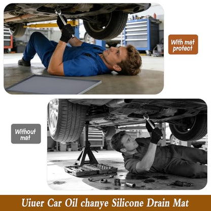 Under Car Oil Spill Mat Oil Drip Pan Garage Floor Mat Drip Tray Silicone Pad with Raised Edge Oil Drain Pan Catcher Automotive Tray Driveway Pad Liquid Leaks Non-Slip No Splatter for Floor Protector