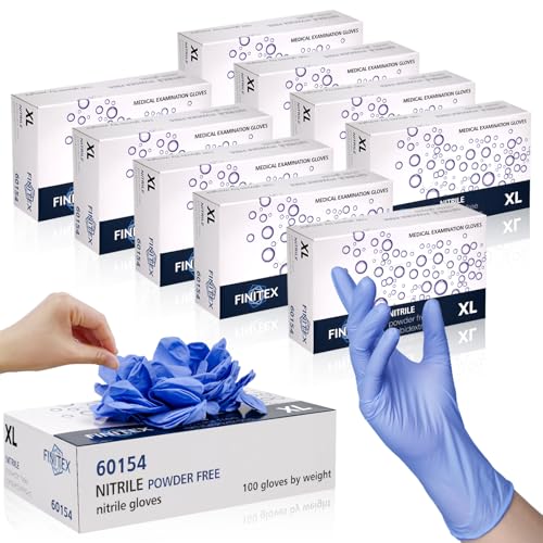 FINITEX Ice Blue Nitrile Exam Gloves - Powder-free, 1000 PCS Medical & Home Cleaning Gloves - size: Medium (Pack of 1000)