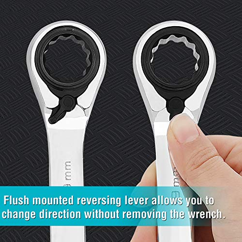 DURATECH Reversible Ratcheting Combination Wrench Set, Metric, 9-Piece, Open end Spanner with Rolling Pouch, 8 mm to 19 mm, 12 Point, CR-V Steel - size: Metric
