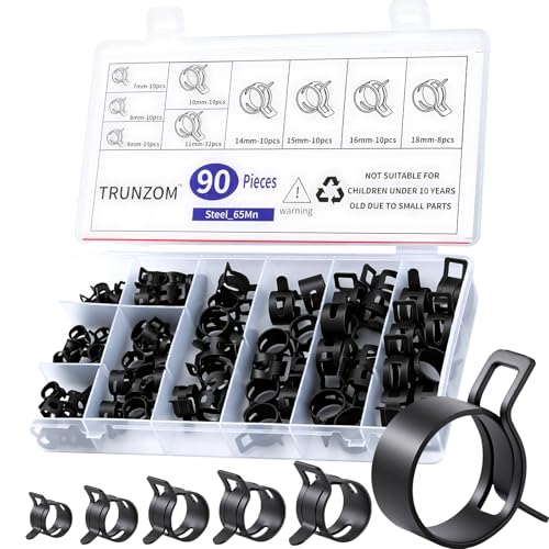 90Pcs 7-18mm Spring Hose Clamps Kit, Black Small spring Clamp, Constant Tension Steel Clamps for Automotive Fuel Lines, Silicone Vacuum Hoses, Low-Pressure Air Clips - size: 90 pcs