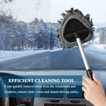 Car Windshield Cleaner Tool, Vehicle Windshield Window Cleaner with Extendable Handle & 3 Different Reusable Pads, Universal Auto Window Glass Cleaning Kit for Car SUV Truck (Triangular) - size: Triangular