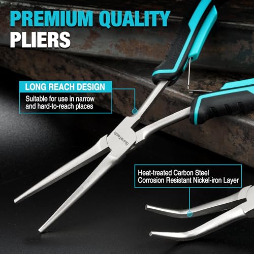 DURATECH 2PCS 7" Long Reach Needle Nose Pliers Set | Long & Bent Nose Pliers, Small Needle Nose Pliers, For Jewelry Making, Wire Wrapping & Bending, Object Gripping, NARROW Space - style: 2PCS