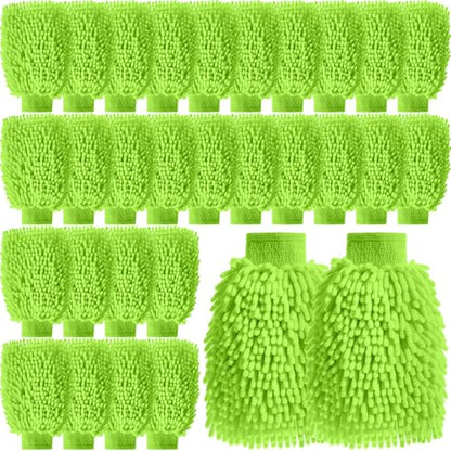 24 Pack Car Wash Mitt Bulk Microfiber, 10'' x 8'' Chenille Car Wash Mitt Gloves, Scratch Free Double Sided No Lint No Marks for Truck SUV and All Vehicle Surfaces (Lime Green) - color: Lime Green