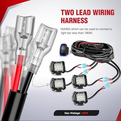 Nilight 16AWG LED POD Lights Wiring Harness Kit 12V On Off 5Pin Rocker Switch Laser Waterproof Toggle Power Relay Blade Fuse for Cars Jeep Boat ATV Trucks - 4 Leads Bule - style: LED Pod Lights Wiring-4 Leads