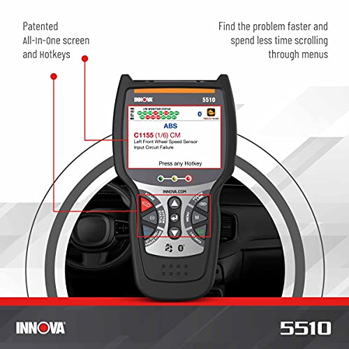 INNOVA 5510 OBD2 Scanner, Scan Tool for ABS, All System Scanner, Caliper Service, Brake Pad Life, Read/Erase ABS/SRS Codes, Reset Oil Light, Live Data, Updates Included