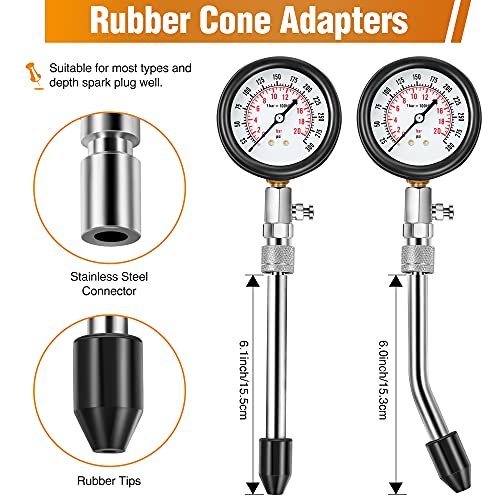 9 Pcs Automotive Compression Tester Kit and Spark Plug Tester, Red | 0-300PSI Universal Car Motorcycle Chainsaw Outboard Motor Snowmobile Engine Testing Tools for Cylinder Pressure Gauge - color: Red