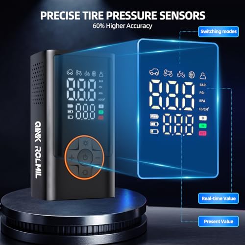 Tire Inflator Portable Air Compressor - 150PSI Portable Car Air Pump with 4000mAh Battery, Fast Inflation & Deflation Function, Digital Pressure Gauge & Auto-Off for Car, Motorcycle, Bike, Ball