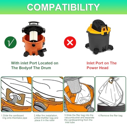 3 Pack 23743 VF3502 Vacuum Bags For Ridgid 12 to 16 Gallon Wet Dry Vacuums | VF3502 Repalcement Shop Vac Bags Size A for Rigid, Part# 23743 WD1950 WD1956 WD1850 WD1851 RV2400HF WD1450 WD1680 WD1270 - size: VF3502