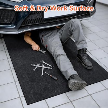 2 Pack 36" x 60" 0.12" Thick Oil Spill Mat Garage Rubber Mats for Floor – Black Water & Oil-Absorbent, Non-Slip, Easy to Clean, Reusable & Cut-to-Fit Mat for Oil Pan, Car, Motorcycle, Driveway