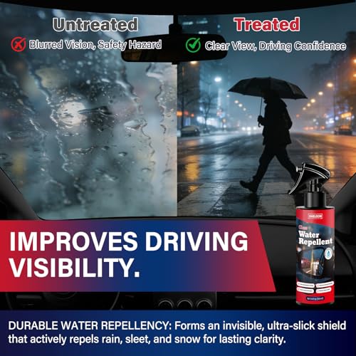 SHIELDOM Car Glass Cleaner Water Repellent Kit, Cleans & Adds Hydrophobic Protection, Streak-Free Cleaner Rain Repellent Spray Safe on Car Windshield, Tinted Windows, Mirrors, Trucks, SUVs & Home