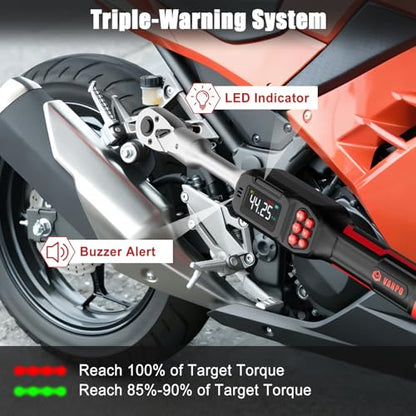 VANPO Adjustable Digital Torque Wrench, 2.2-44.3 Ft.lb/3-60Nm, ±2% Accuracy | Electronic Torque Wrench with 42mm Jaw and 3/8" Drive Ratchet, Buzzer, Vibration and LED Indicator for HVAC and Motorcycle - size: 2.2-44.3 Ft.lb/3-60 Nm(9×12mm)