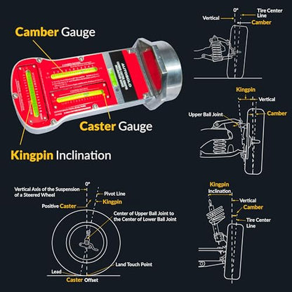Magnetic Camber, Castor & Kingpin Inclination Wheel Alignment Gauge - Premium Wheel Alignment Tool for Automobiles and Trucks