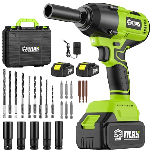 Cordless Impact Wrench 560Ft-lbs(750N.m) 1/2 inch High Torque 21V 2x 4.0Ah Battery Electric Power Impact Gun Brushless Motor 2300RPM Speed Fast Charger 5 Sockets for Car Lug Nuts - color: Green