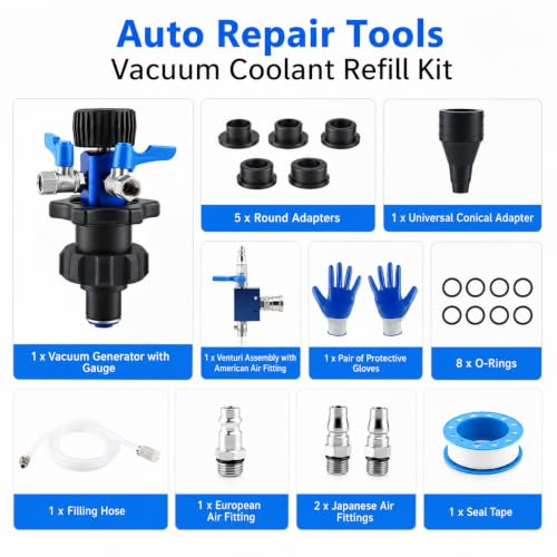 Mhot Cooling System Vacuum Refill Kit, Fast Air Purge Coolant Filling Kit of 15 Pack,Universal Radiator Coolant Vacuum Fill Tool with Dual-Movement Pressure Gauge,Vacuum Leak Tester & Conical Adapter - color: GRAY