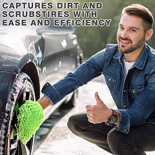 Riakrum 12Pcs Car Wash Mitts - Chenille Microfiber Wash Mitts for Car Washing,Scratch Free,Reusable Waterproof Gloves for Cars, Trucks and Boats 7.5'' x 10.2''