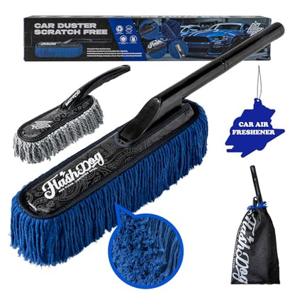 Flash Dog Car Duster Exterior - 25" Wood Handle | Wax Cotton Hair Scratch Free Cleaning for Cars/SUV/Truck/RV Roofs & Windshields | Waterless Dust & Pollen Remover - color: Brown