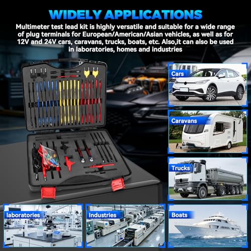Autory 104PCS Automotive Circuit Test Leads Kit, Multimeter Terminal Test Leads Kit Multi Function Probe Test Kit with Heavy Duty Back Probes Test Lead Set Wire Connectors Set with Black Carrying Case