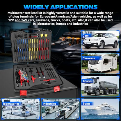 Autory 104PCS Automotive Circuit Test Leads Kit, Multimeter Terminal Test Leads Kit Multi Function Probe Test Kit with Heavy Duty Back Probes Test Lead Set Wire Connectors Set with Black Carrying Case