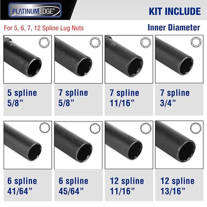 PlatinumEdge Lug Nut Key Set, 16 Pieces SAE & Metric Wheel Lock Removal Tool Kit, Cr-Mo Steel