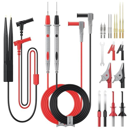 BINTA 25-Piece Silicone Multimeter Leads Kit for Electricians & DIY Users， Professional Test Leads with Replaceable Probes, Alligator Clips & Tweezer for Industrial Automotive Home Electrical Testing - style: 25PCS