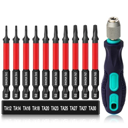 Triangle Screwdriver Bits w/1/4" Quick Change Bit Driver, 10PCS Upgraded S2 Steel Impact Triangle Drill Bit Set Size TA12/14/16/18/20/23/25/27(x2)/30, 2.55'' Triangle Bit Set, Triangle Screwdriver Set - style: E. Triangle Screwdriver Bits