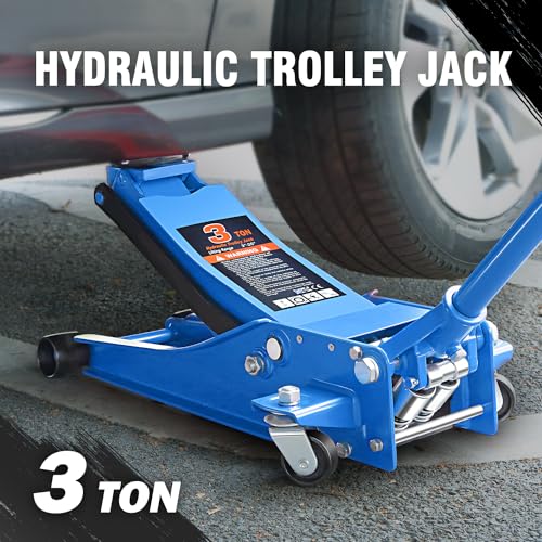 DNA Motoring Low Profile Hydraulic Trolley Service/Floor Jack, 3 Ton (6000 lbs) Capacity, Lifting Range 3"-20", Blue, TOOLS-00475 - color: Blue, style: 3 ton