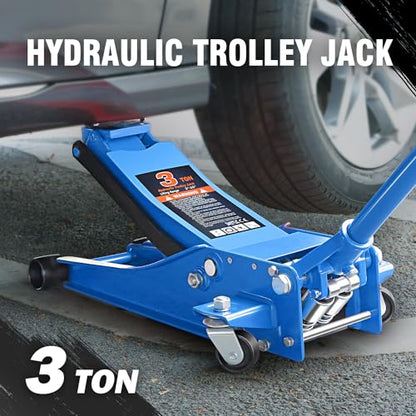 DNA Motoring Low Profile Hydraulic Trolley Service/Floor Jack, 3 Ton (6000 lbs) Capacity, Lifting Range 3"-20", Blue, TOOLS-00475 - color: Blue, style: 3 ton