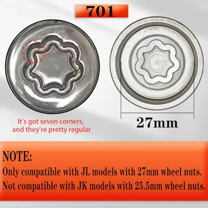 JL 701 for 27mm Nuts, Wheel Locking Nut Key for Jeep (JL) Dodge | Wheel Lock Nut Socket Adapter, Anti-Theft Lug Nut Removal Tool, Anti-Theft Screw Remover, Repair Tool, Tyre Fitting, garage - size: 701