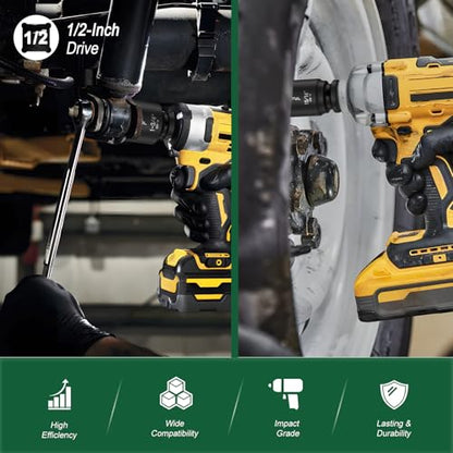 Axle Nut Socket Set, 1/2" Drive SAE Impact Socket 15/16 to 1-3/4 | 11Pcs, CR-MO 3/4 to 1/2 Adapter, 6-Point Design Heavy Duty Socket Set for Large Auto Repairs, Agricultural implement - size: 11 PCS(SAE)