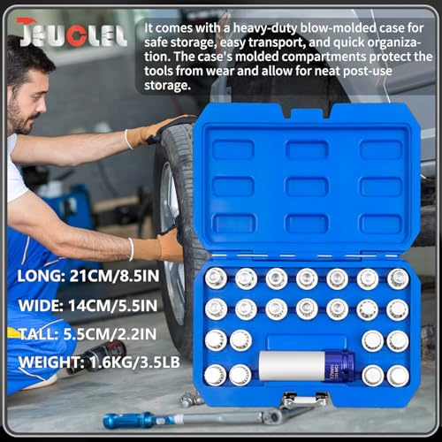 23PCS Wheel Locking Nut Key Kit Compatible with VW, Audi | Wheel Lock Nut Socket Adapter Set, Anti-Theft Lug Removal Tool, Anti-Theft Screw Remover, Repair Tool, Tyre Fitting, garage - color: 23pcs Kit
