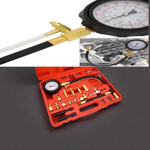 Lucky Seven 0-140PSI Universal Fuel Pressure Tester Kit, Professional Automotive Diagnostic Tool for Car/Truck/Motorcycle, Fuel Injector Pump & Oil System Tester (Gasoline Engine