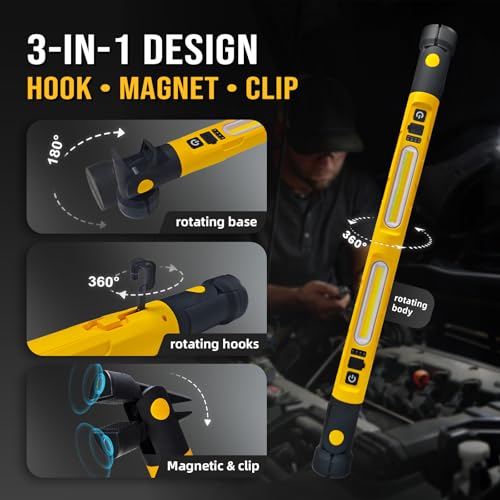 Under Hood Work Light Bar,Rechargeable Magnetic LED Work Light with 180° Swivel Head and 360° Rotating Hook, Under-Hood Work Light Strip, Ideal for Repair, Garage, Workshop, Camping