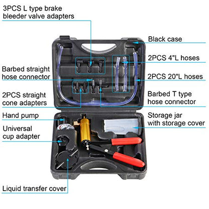 YSTOOL Brake and Clutch Fluid Hand Pump Vacuum Bleeder Tool Kit | Brake Oil Change Power Steering Fluid Bleeding Set with Hand Pump Jar Adapters for Auto Car Truck Motorcycle Use - color: Black