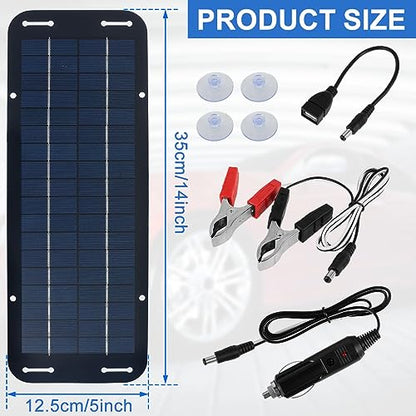Solar Panel Kit - 12V Solar Trickle Charger, IP65 Portable Solar Powered Charger Kit with 4 Suction Cups, High-Efficiency Car Battery Charger Maintainer for Car RV Boat Motorcycle