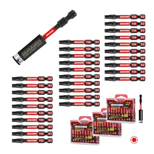 Geinxurn 30 Pieces 2 In. T25 Impact Tough Magnetic Screwdriver Bit Set, #25 Torx Head Power Bits, S2 Alloy Steel Star Bits with 1 Pc Impact Bit Holder and Storage M-Box - color: 31 Pcs, size: T25 - 2 in