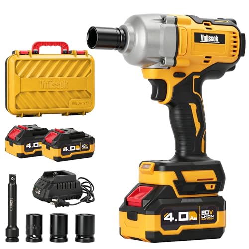 Cordless Impact Wrench, 900Ft-lbs (1200N.m) 1/2" Brushless Impact Gun with 2x 4.0Ah Battery, Fast Charger & 3 Sockets, High Torque Power Impact Driver Ideal for Car, DIY, and Truck RV/Mower (1200N.m)