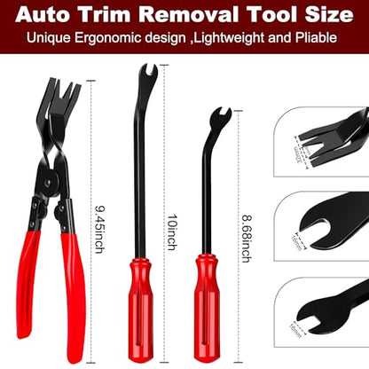 8 Pcs Auto Trim Removal Tool Kit Plastic Pry Tool & Clip Remover Pliers for Car Panel Dashboard Door Clips and Upholstery,No Scratch Plastic Trim Repair Tools Set-Red