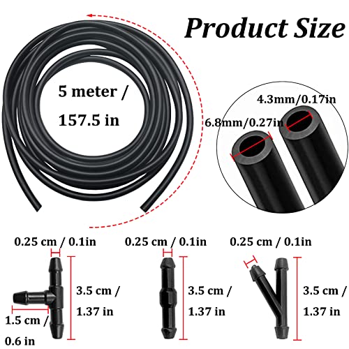 Windshield Washer Hose Repair Kit, Automotive Replacement Windshield Washer Hoses Connect Car Water Pump&Nozzles for Most Car Windshield Washer Tubing (4*4M Washer Fluid Hoses & 48Pcs Hose Connectors) - size: 4-Set