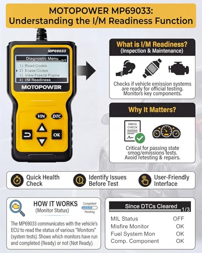 MOTOPOWER MP69033 Car OBD2 Scanner Code Reader Engine Fault Scanner CAN Diagnostic Scan Tool for All OBD II Protocol Cars Since 1996, Yellow