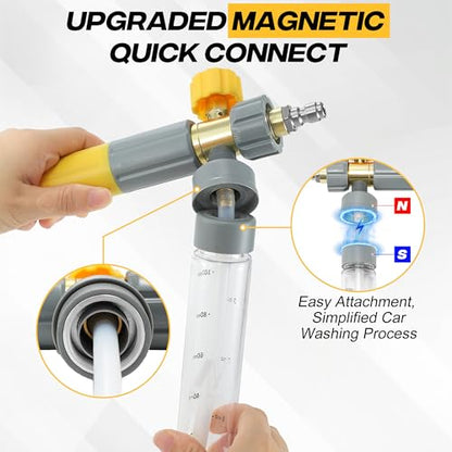 M MINGLE Magnetic Foam Cannon with Dual Connector, Undiluted Foam Blaster | Mini Foam Cannon for Pressure Washer with 5 Nozzle Tips, Magnetic Leakproof Bottle, Adjustable Foam Knob, 1/4" QC, 3600 PSI - size: 100 ML