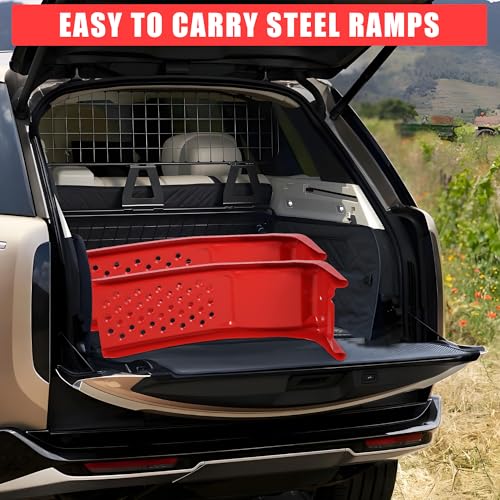Heavy Duty Low Profile Car Ramps 8" Lift (2 Pack) - 8000LB Capacity Solid Steel Auto Ramps for Trucks, SUVs - Ideal for Oil Changes, Tire Rotation & Maintenance - 4000LB Per Ramp, Red - color: Red