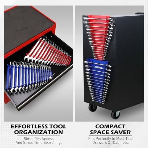 4-Pack Magnetic Wrench Organizer, 64-Slot Premium Wrench Rack Holder Tool Trays for Toolboxes Drawer Storage, SAE (1/4" - 1-1/16") & Metric (6mm - 24mm) - style: 64-Slot Value Pack / 4-Pack