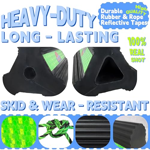 Goshen Sun- Heavy Duty Rubber Wheel Chocks with Reflective Strips,Set of 2/4 (8.25x4.5x4 Inch),All-Weather, Non-Slip,Wear-Resistant & Portable Parking Security for Airplan, RV, Trailer (4, Green)