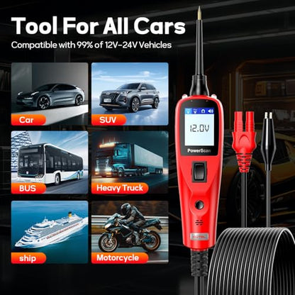 Autel PowerScan PS100 Automotive Circuit Tester, Power Circuit Probe Scan Tool, 12-24V Electrical Short Open Breaker Circuit Finder, AC/DC Current Resistance, 20ft Extension Cord, for 99% Car