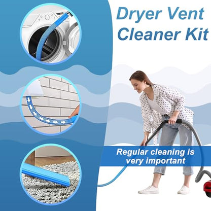 Upgraded Dryer Lint Vent Cleaner Kit: Flexible Vacuum Hose Attachment for Lint Removal |Universal Vacuums Deep Cleaning Brush for Clogged Ducts - color: Blue