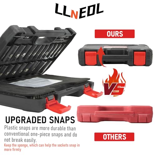 LLNEDL Impact Socket Set 3/8 Drive,95Pcs Deep&Shallow Socket Wrench Set,6 Point Metric&Standard Full |5/16"-3/4",8-22mm| with Spark Plug Sockets,72T Ratchet Handle, Screwdrivers for Automotive&Home - color: Black Case